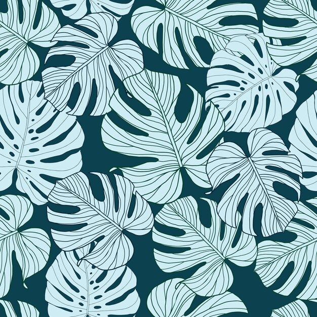 Vector monstera green leaves seamless pattern for textile or wallpapers vector tropical leaves background