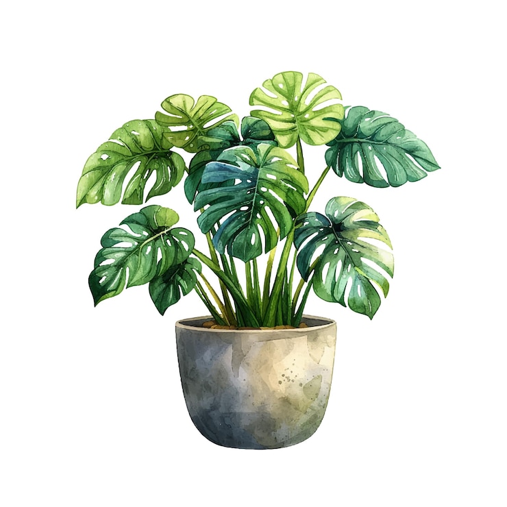 Vector monstera in pot vector illustratie in waterverf stijl