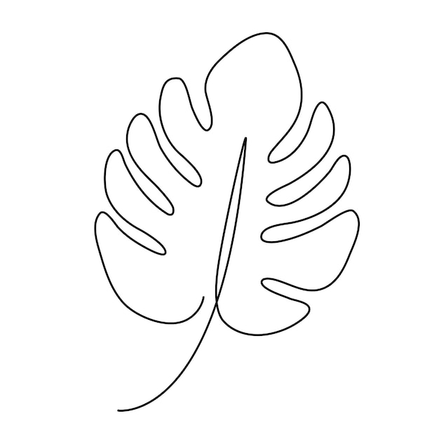 Monstera leaf line style. continuous one line art drawing tropical palm.