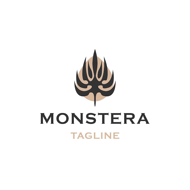 Monstera 잎 로고 디자인 서식 파일 평면 벡터