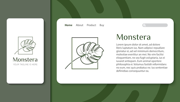 벡터 모바일 앱 및 방문 페이지 템플릿 용 monstera 리프 로고