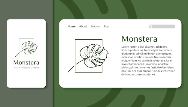 Vector monstera leaf logo for mobile app and landing page template