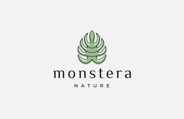 Monstera 잎 자연 로고 아이콘 디자인 서식 파일 평면 벡터 일러스트 레이 션