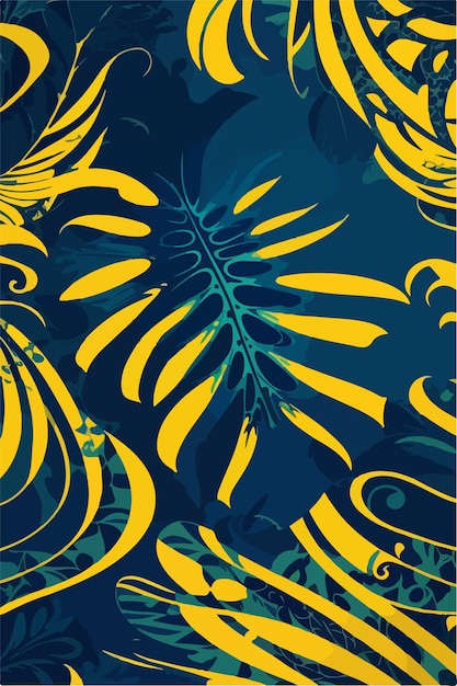 Vettore monstera leaves in 2d vector yellow e navy design