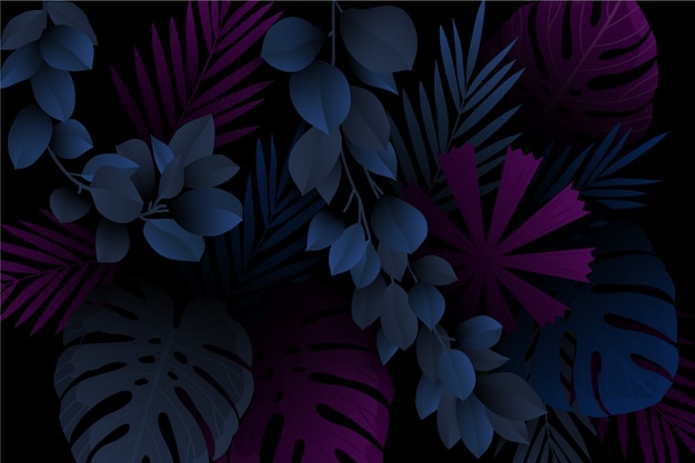 Vector monstera and leaves realistic dark tropical background