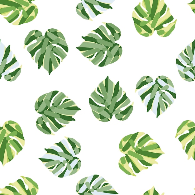 Monstera leaves tropical seamless pattern. Palm leaf endless wallpaper.