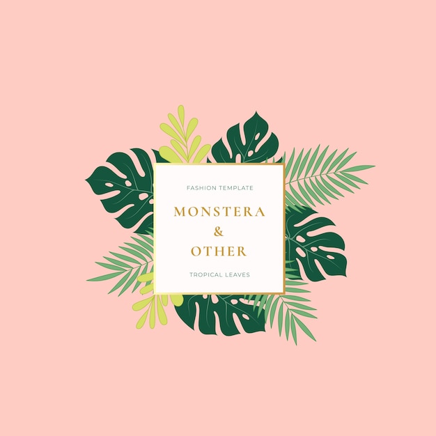 Monstera palm tropical leaves fashion sign, emblem