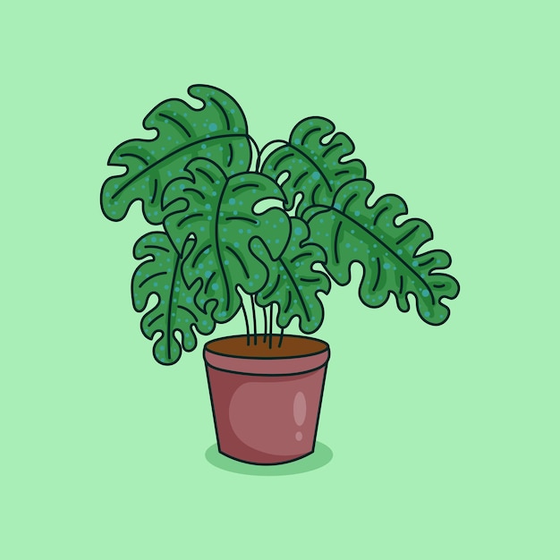 Monstera Plant op Pot Doodle Cartoon