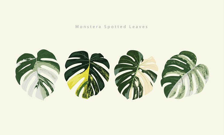 Vector モンステラ白い背景の斑点の葉デザインのための手描きイラスト