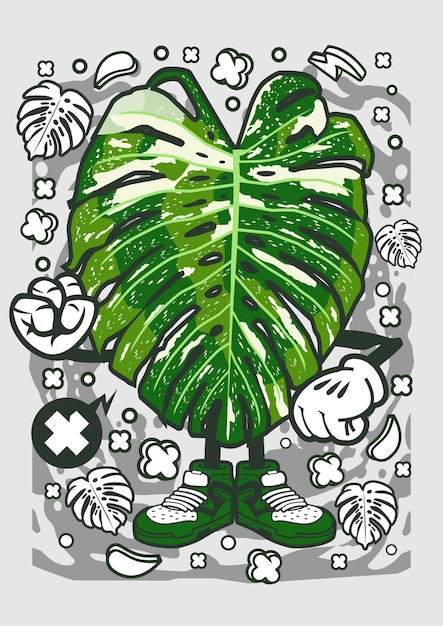 Monstera Thai Constellation Plant Cartoon Character