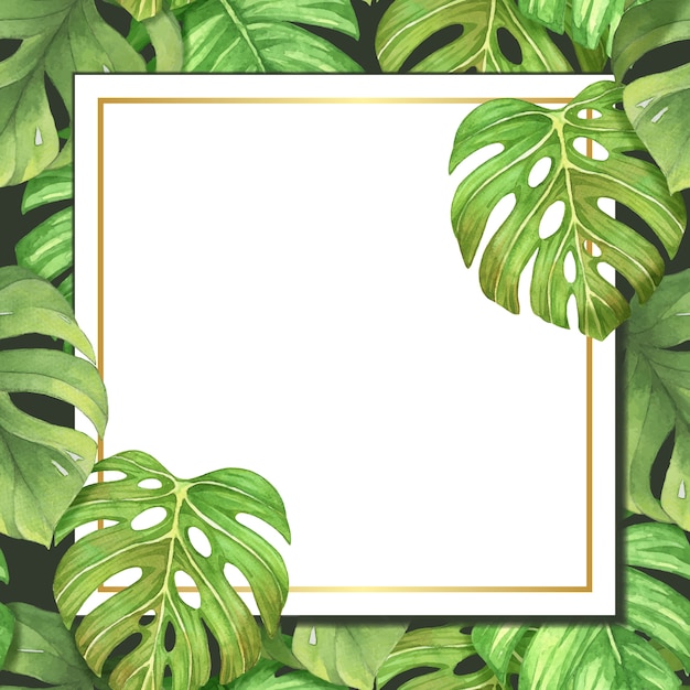 Monstera verlaat aquarel en gouden frame