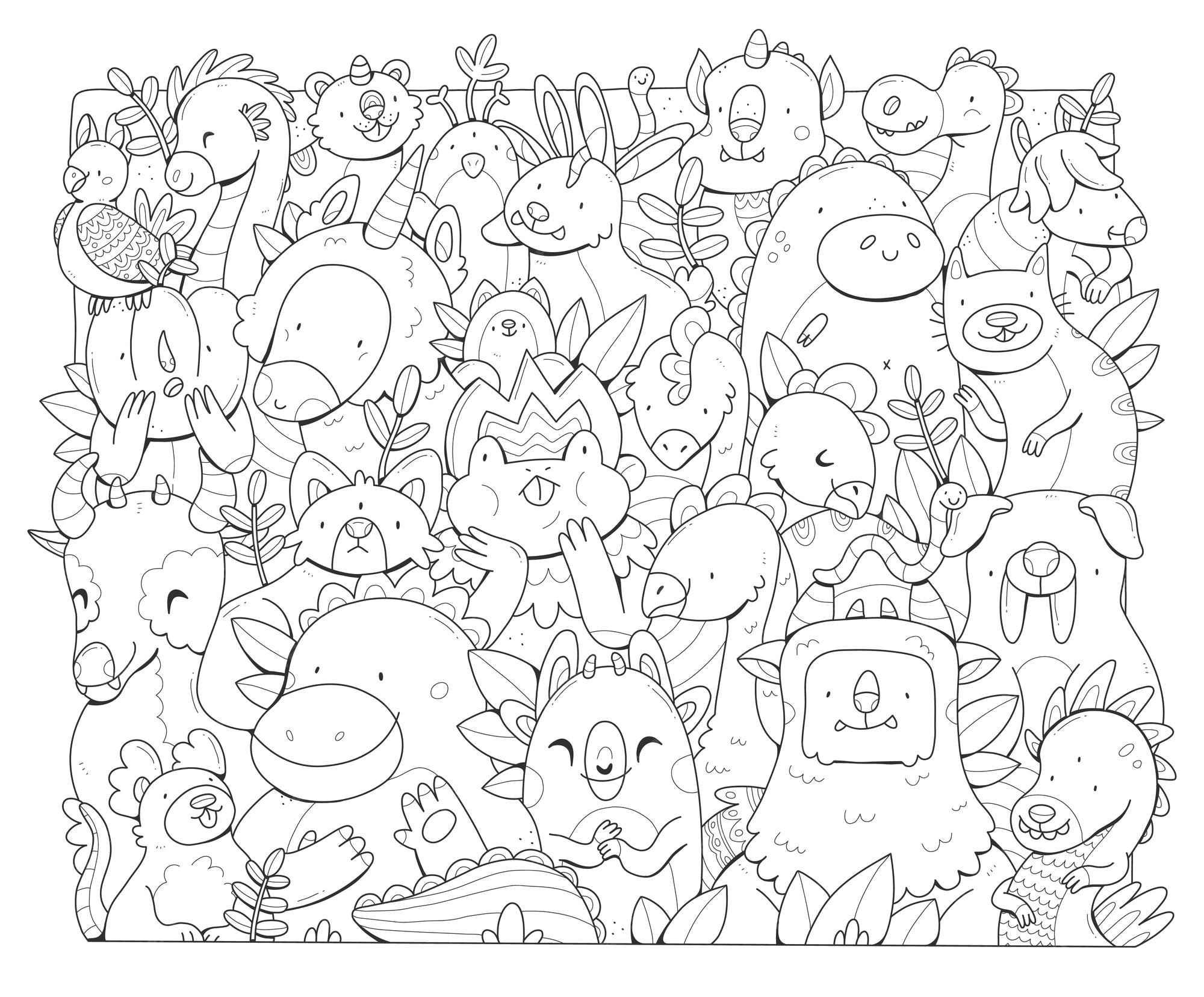 Premium Vector | Monsters big doodle coloring book The coloring page