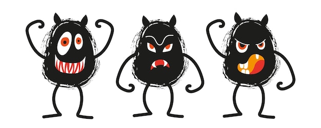 Vector monsters for halloween collection of evil devils with different emotions hand drawn funny characters perfect for halloween parties