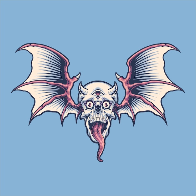 monsters skull head flying illustration