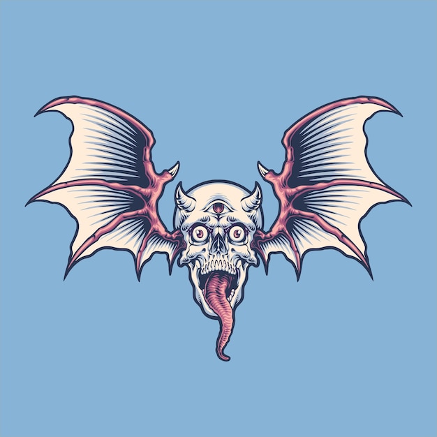 Monsters skull head flying illustration