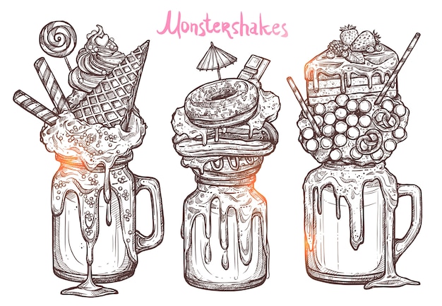 Monstershakes in grafische schetsstijl