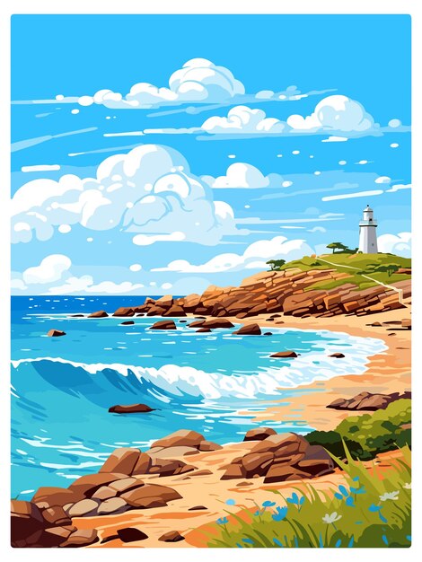 Vector montague island australia vintage travel poster souvenir postcard portrait painting wpa illustration