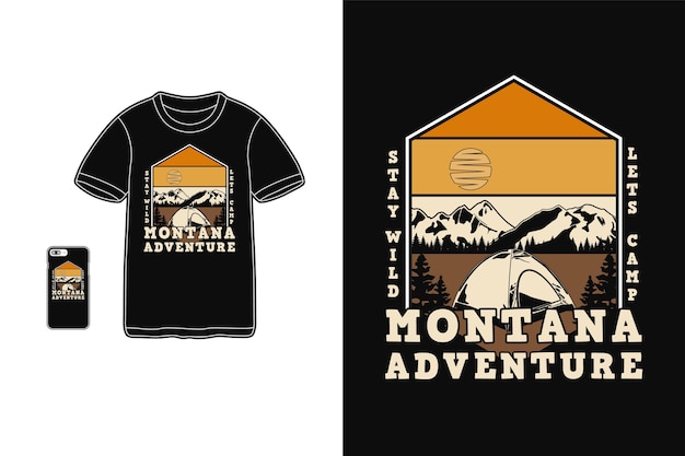 Montana avontuur ontwerp voor t-shirt silhouet retro stijl