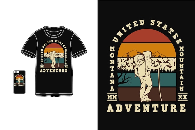 Montana berg avontuur ontwerp voor t-shirt silhouet retro stijl