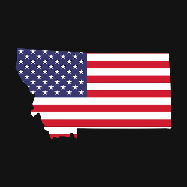 Montana state map with American national flag on black background