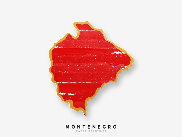 Montenegro detailed map with flag of country. Painted in watercolor paint colors in the national flag.