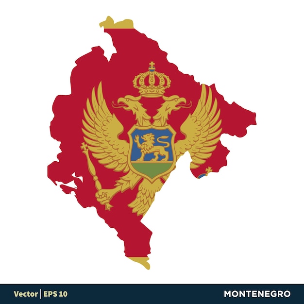 Montenegro Europa Landen Kaart en Vlag Vector Pictogram Sjabloon Illustratie Ontwerp Vector EPS 10