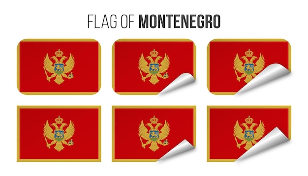 Montenegro flag labels stickers set Vector illustration 3d flags of Montenegro isolated on white