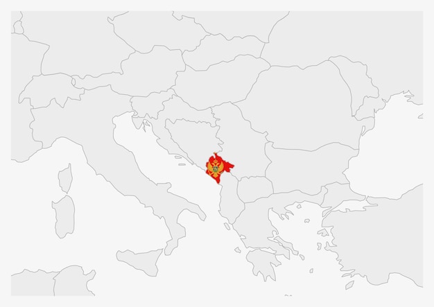 Montenegro map highlighted in Montenegro flag colors gray map with neighboring countries
