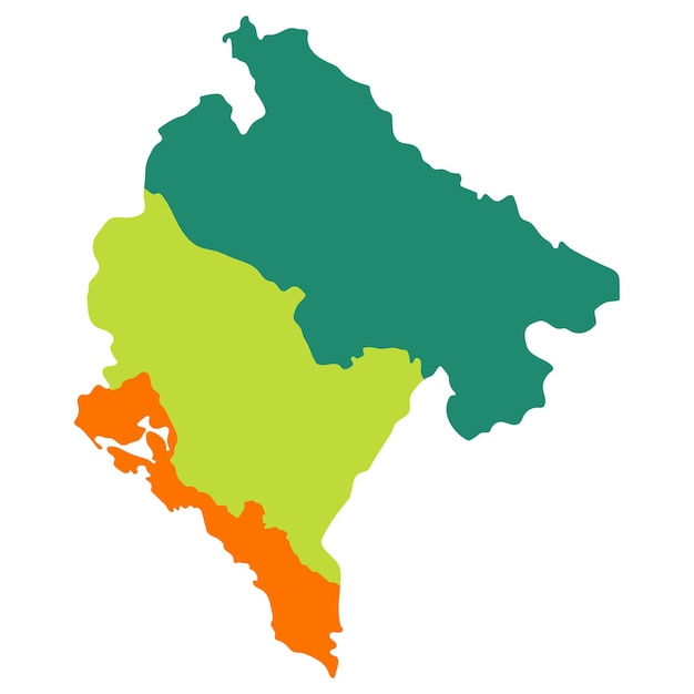 Vettore mappa del montenegro in tre regioni principali in multicolore