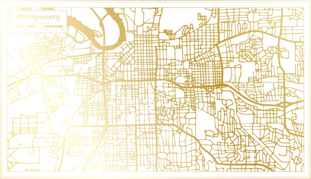 골든 컬러 개요 지도에서 복고 스타일의 몽고메리 미국 도시 지도