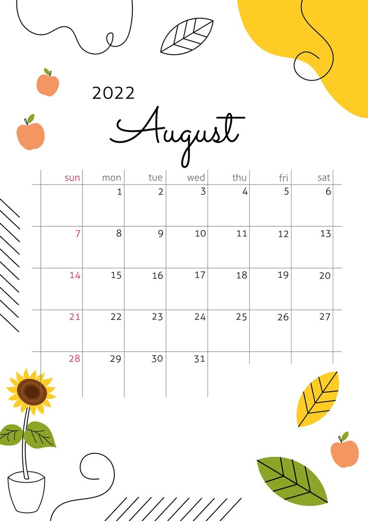 Vector month august 2022 abstract cozy atmosphere vector illustration calendar grid