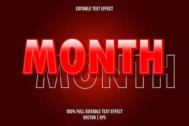 Vector month editable text effect red color