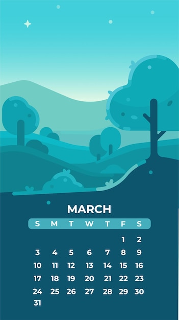 Month of March 2024 c minimalistic landscape background