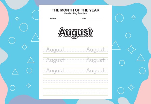 Vector month name of the year trace and writing practice sheet