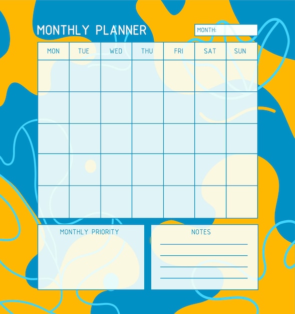 Month planner template Calendar