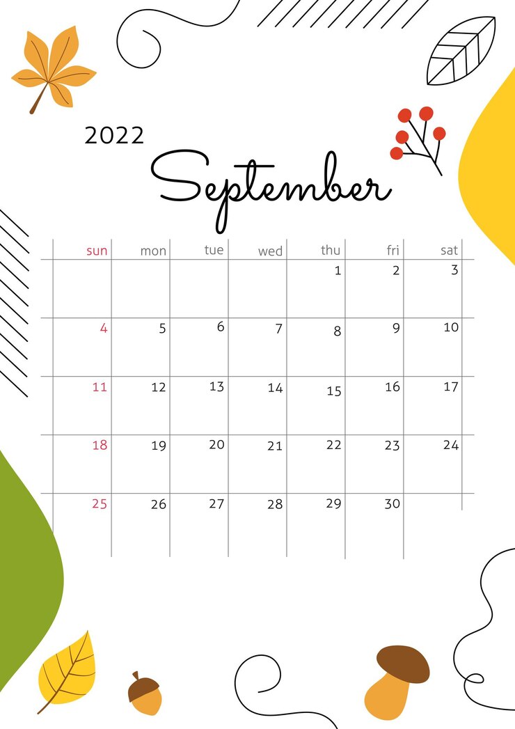 Vector month september 2022 with cozy autumn elements vertical calendar poster simple cute style