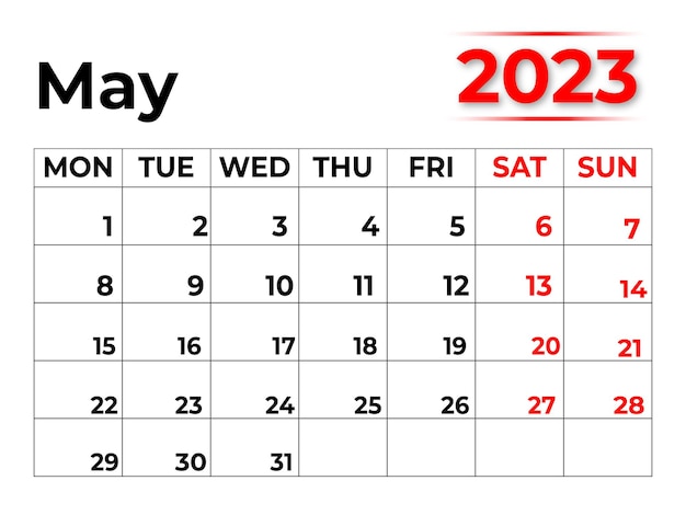 Ежемесячный календарь 2023 года на май с очень чистым видом