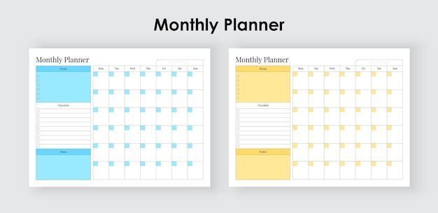 Monthly agenda planner with checklist, daily planner