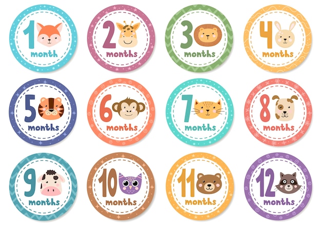 Monthly baby stickers with cute animals.