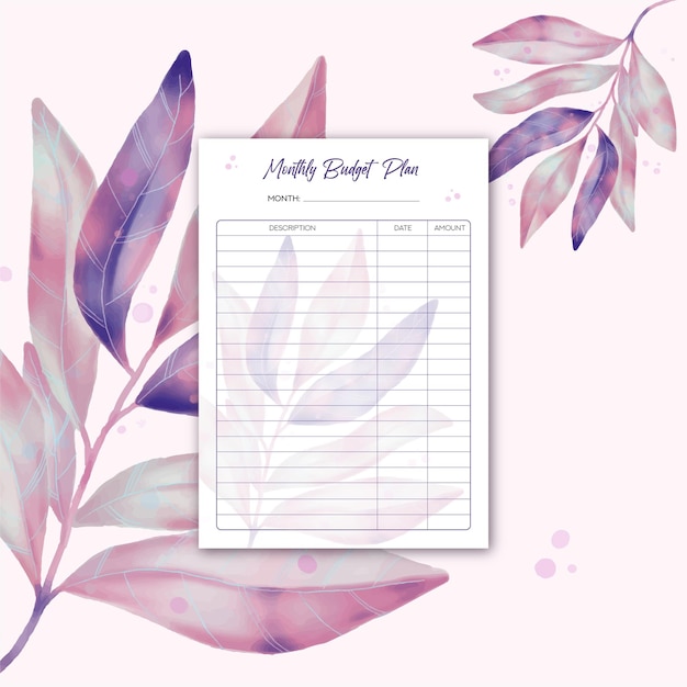 Monthly Budget and Finance Planner. Vector notebook page. Notes.