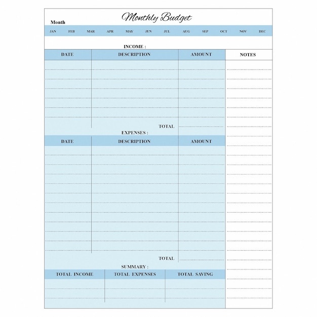 Monthly budget planner 8.5x11 inche