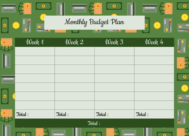 Vector monthly budget planner idea template