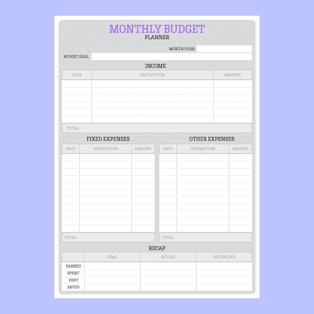 monthly budget planner made in paper style