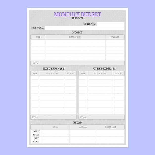 Monthly budget planner made in paper style