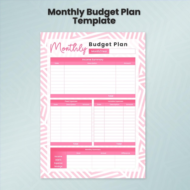 向量的月度预算计划模板- a4尺寸设计