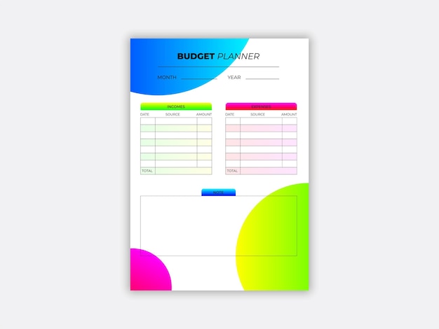 Vector monthly budget planner template. vector illustration