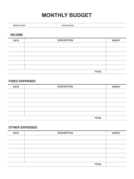 Monthly budget planner template. vector illustration