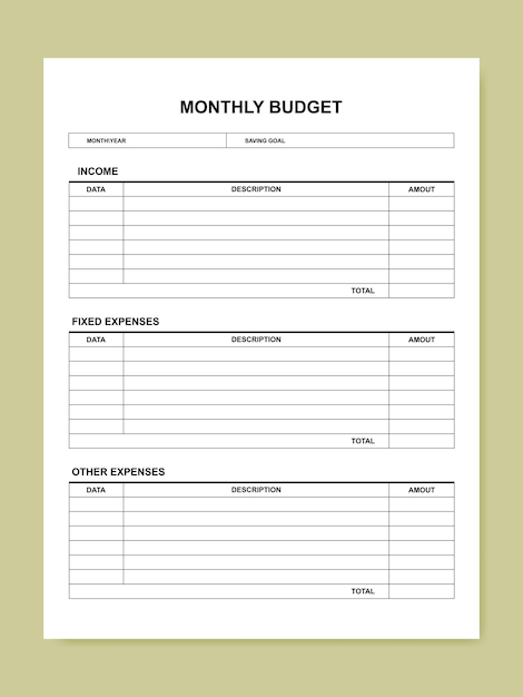 Vector monthly budget planner template. vector illustration