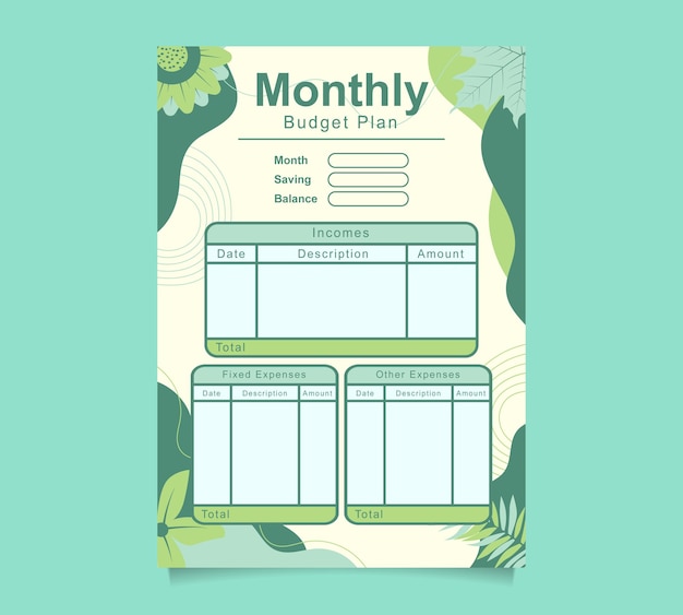 Monthly budget planning template