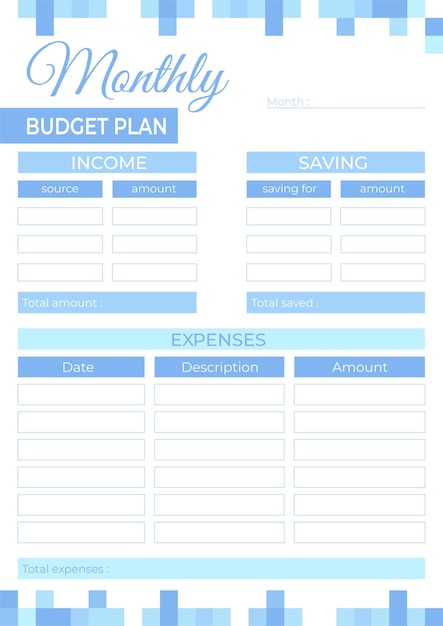 Monthly budget template